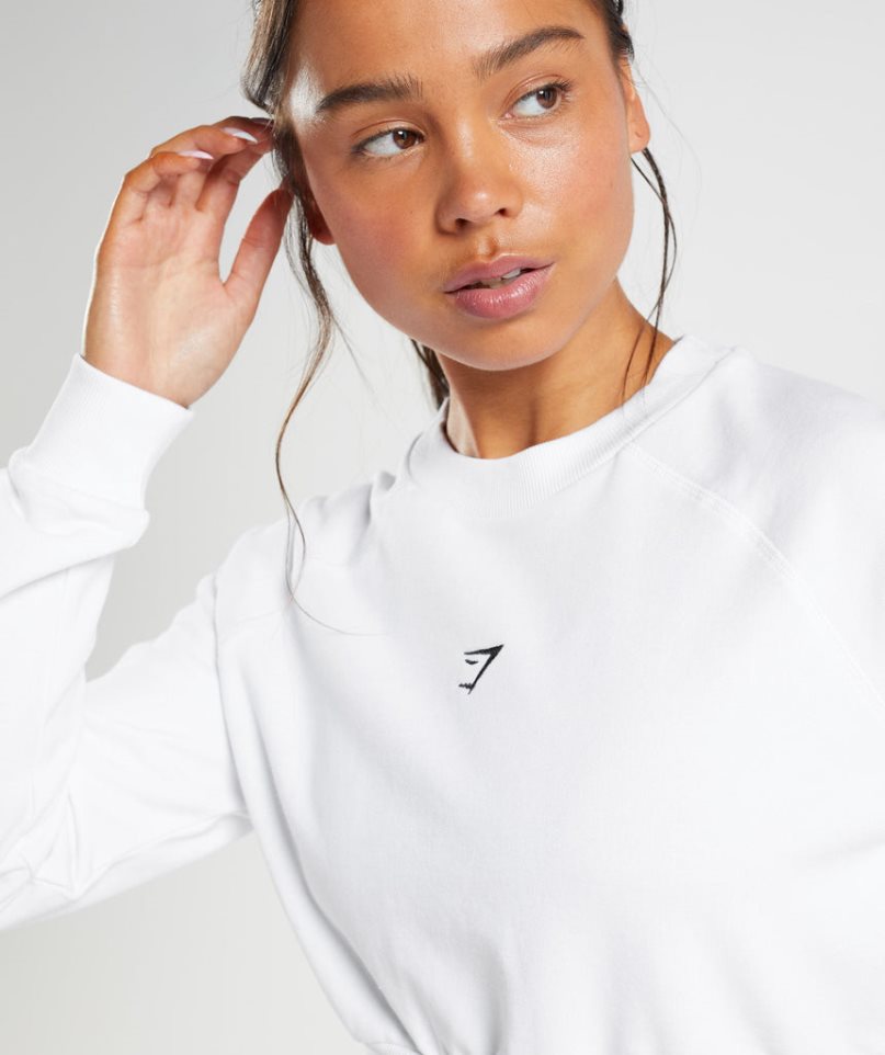 Women's Gymshark Training Cropped Sweatshirts White | CA A7DN35